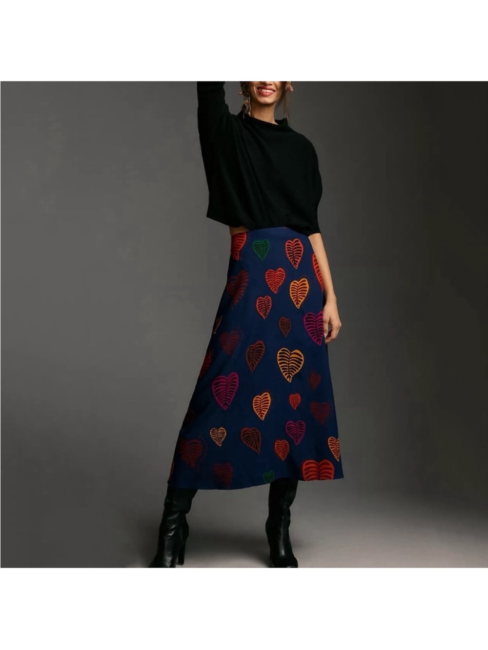 NWT Farm Rio x By Anthropologie Satin Slip Midi Skirt - Multi - Picture 2 of 12